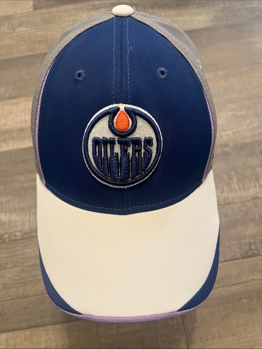 NHL Reebok Blue White Gray Trucker Hat with Orange Accent